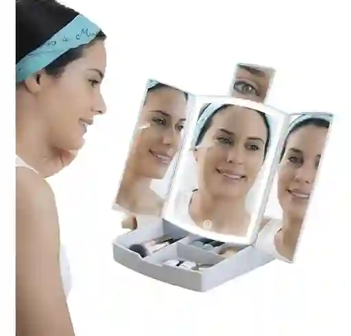 Espejo Led Plegable Con Organizador De Maquillaje 3 En 1