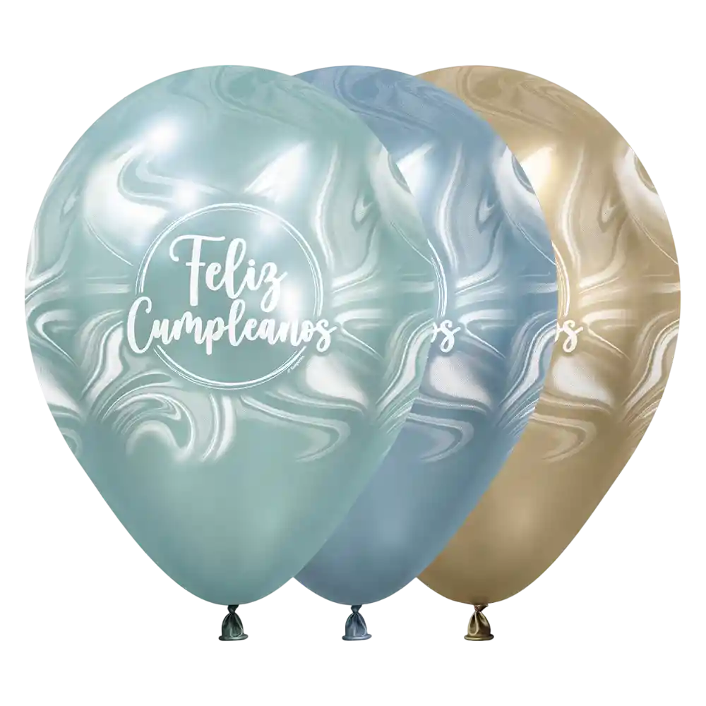 Bomba Globo Biodegradable De Latex Feliz Cumpleaños Silk Surtidas Marmoleado R12