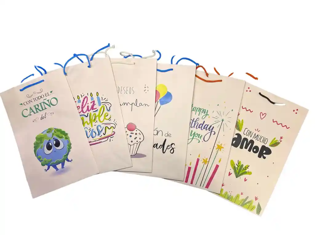 Bolsa De Regalo Kraft Earthpact Feliz Cumpleaños - Feliz Día Varios Motivos Mediana 26x16cm