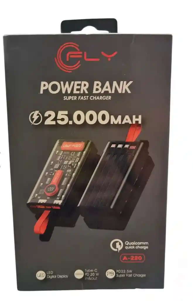 Power Bank Fly 25,000mah – Carga Rápida Pd 22.5w Con Pantalla Led Y Puerto Type-c