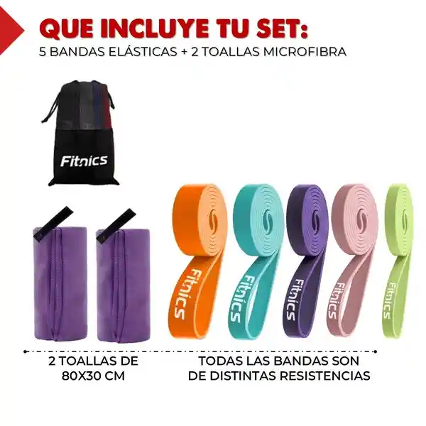Bandas Elasticas Resistencia Fitnics Set X5 Gym Crossfit
