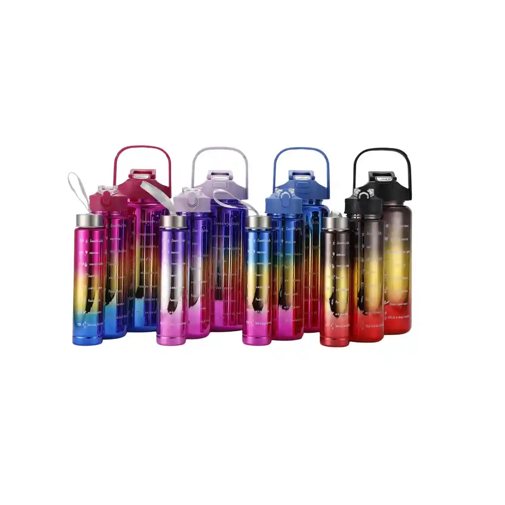 Set De 3 Termos Botella De Agua Motivacional Metalizados