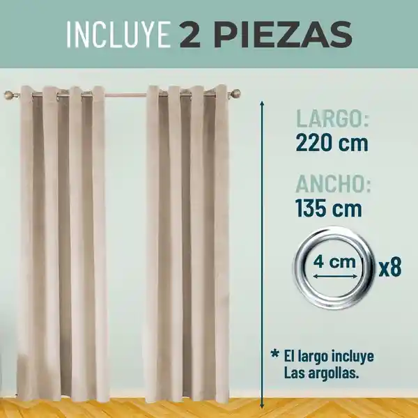 Cortina Blackout 100% 135x220cm Terciopelo Casatua set de 2