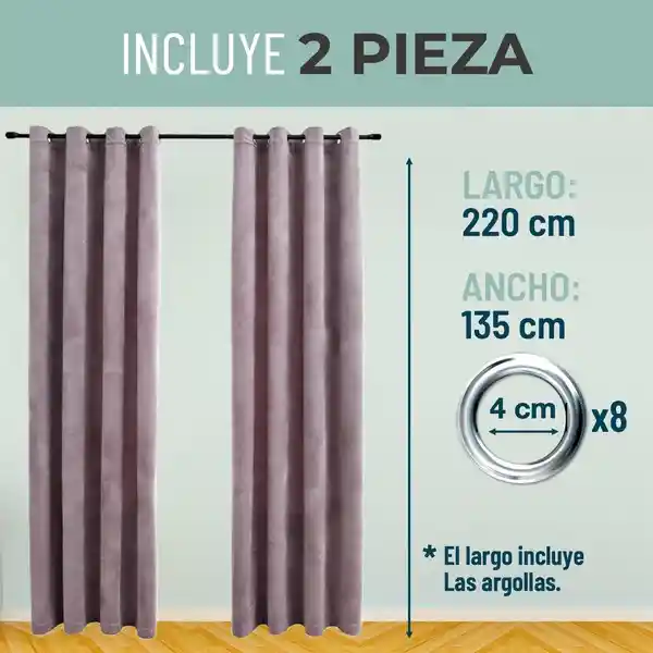 Cortina Blackout 100% 135x220cm Terciopelo Casatua set de 2