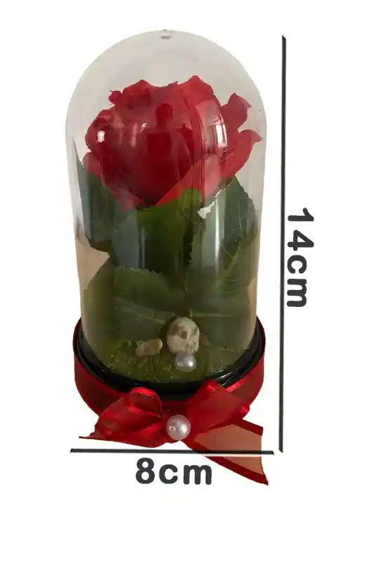 Rosa Roja Artificial Decorativa En Cúpula Acrílica