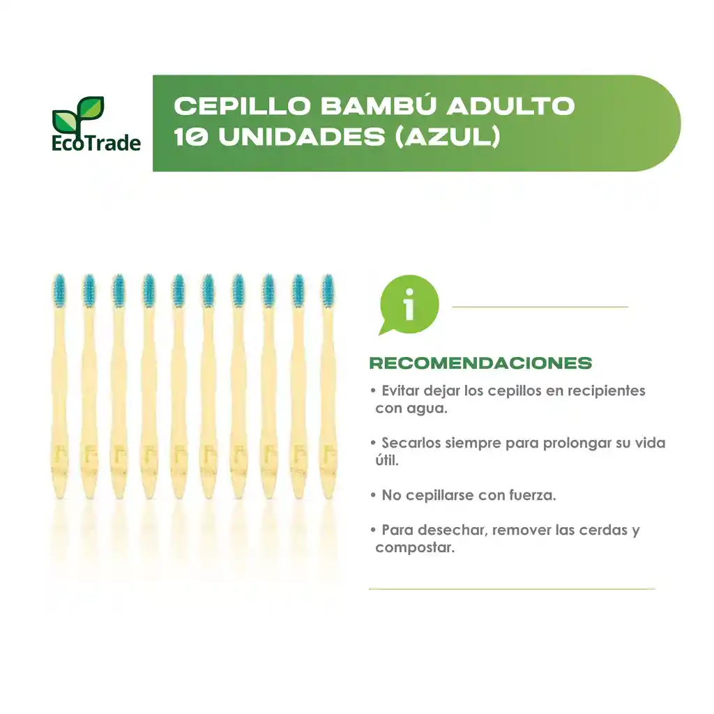 Cepillo De Dientes En Bambu Adulto Azul 10 Unidades Ecotrade