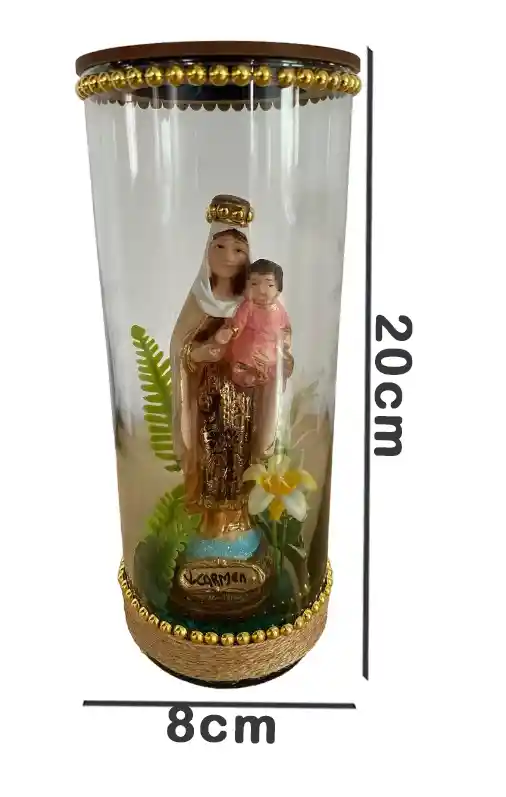Adorno Virgen Del Carmen En Vaso De Cristal