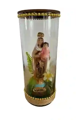 Adorno Virgen Del Carmen En Vaso De Cristal