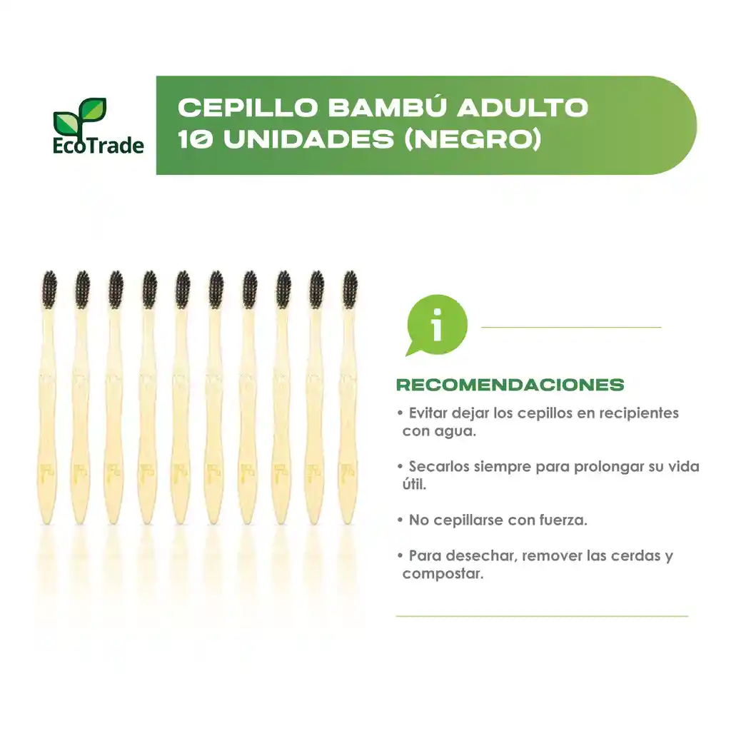 Cepillo De Dientes En Bambu Adulto Negro 10 Unidades Ecotrade