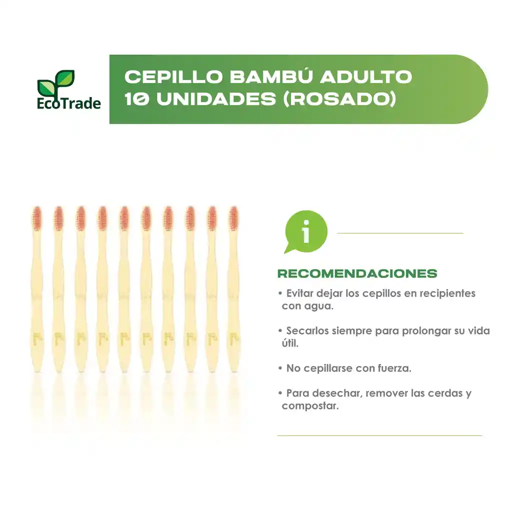 Cepillo De Dientes En Bambu Adulto Rosado 10 Unidades Ecotrade