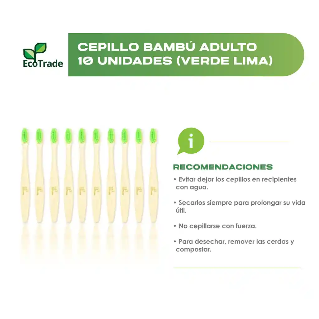 Cepillo De Dientes En Bambu Adulto Verde Lima 10 Unidades Ecotrade