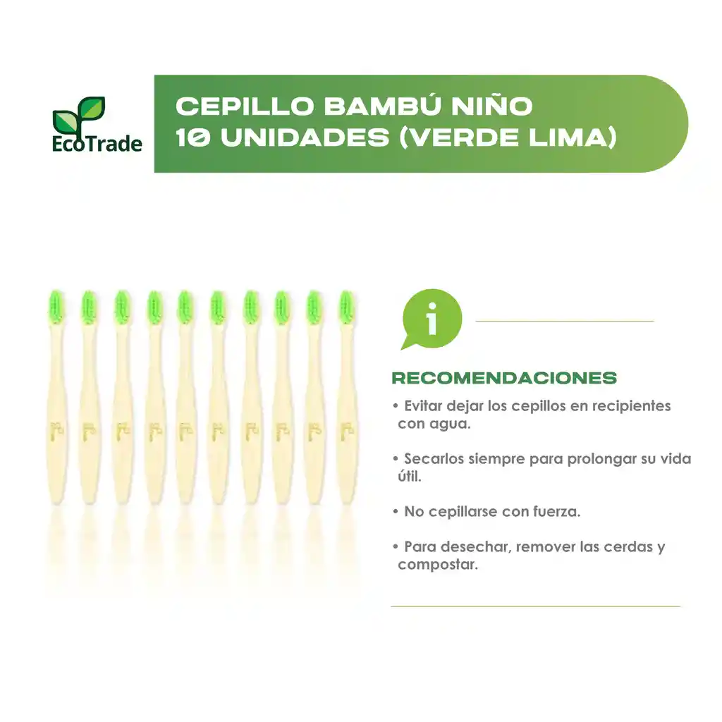 Cepillo De Dientes En Bambu Niño Verde Lima 10 Unidades Ecotrade