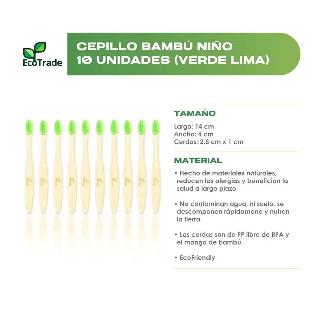 Cepillo De Dientes En Bambu Niño Verde Lima 10 Unidades Ecotrade