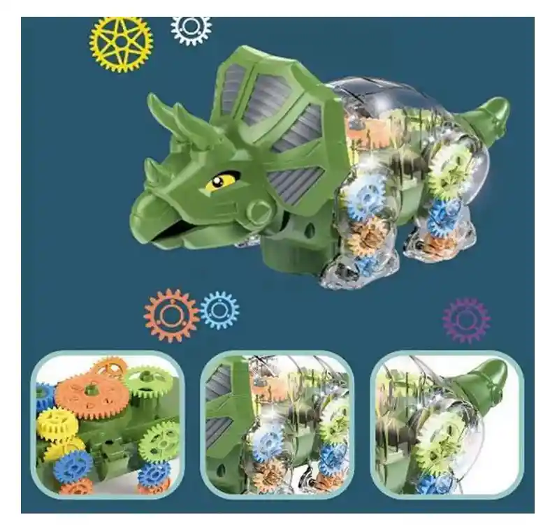 Dinosaurio Triceratops Engranajes Luces Sonido 360 Giratorio