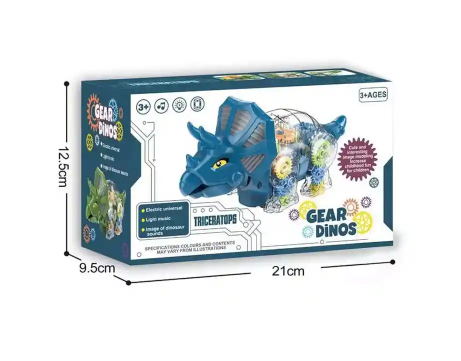 Dinosaurio Triceratops Engranajes Luces Sonido 360 Giratorio