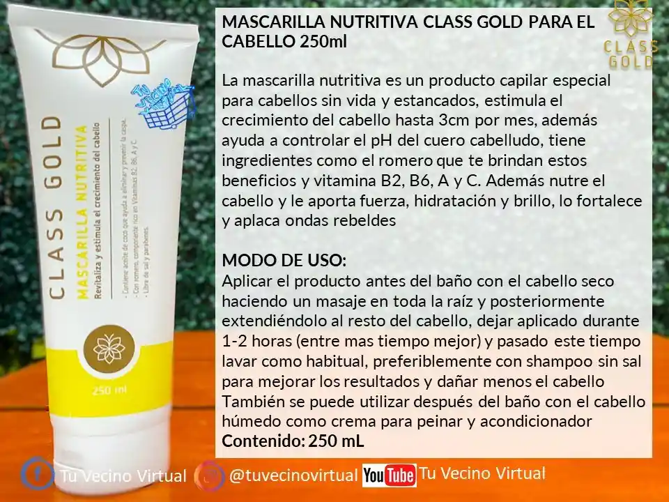 Mascarilla Facial Soft Face + Mascarilla Capilar Nutritiva Class Gold
