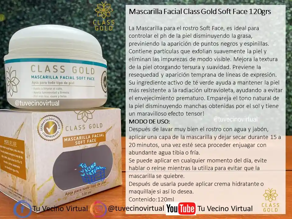 Mascarilla Facial Soft Face + Mascarilla Capilar Nutritiva Class Gold