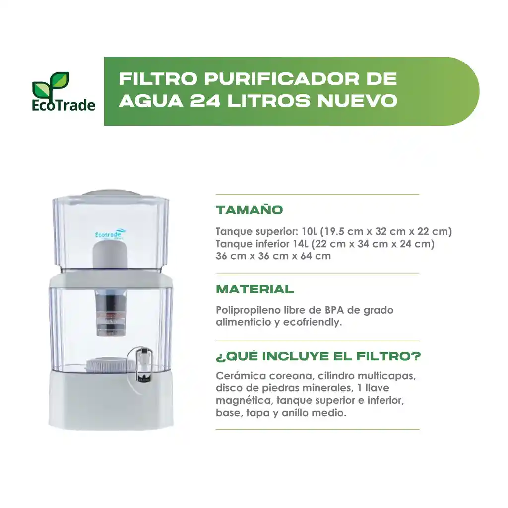 Filtro Purificador De Agua Bioenergético 24 Litros Ecotrade