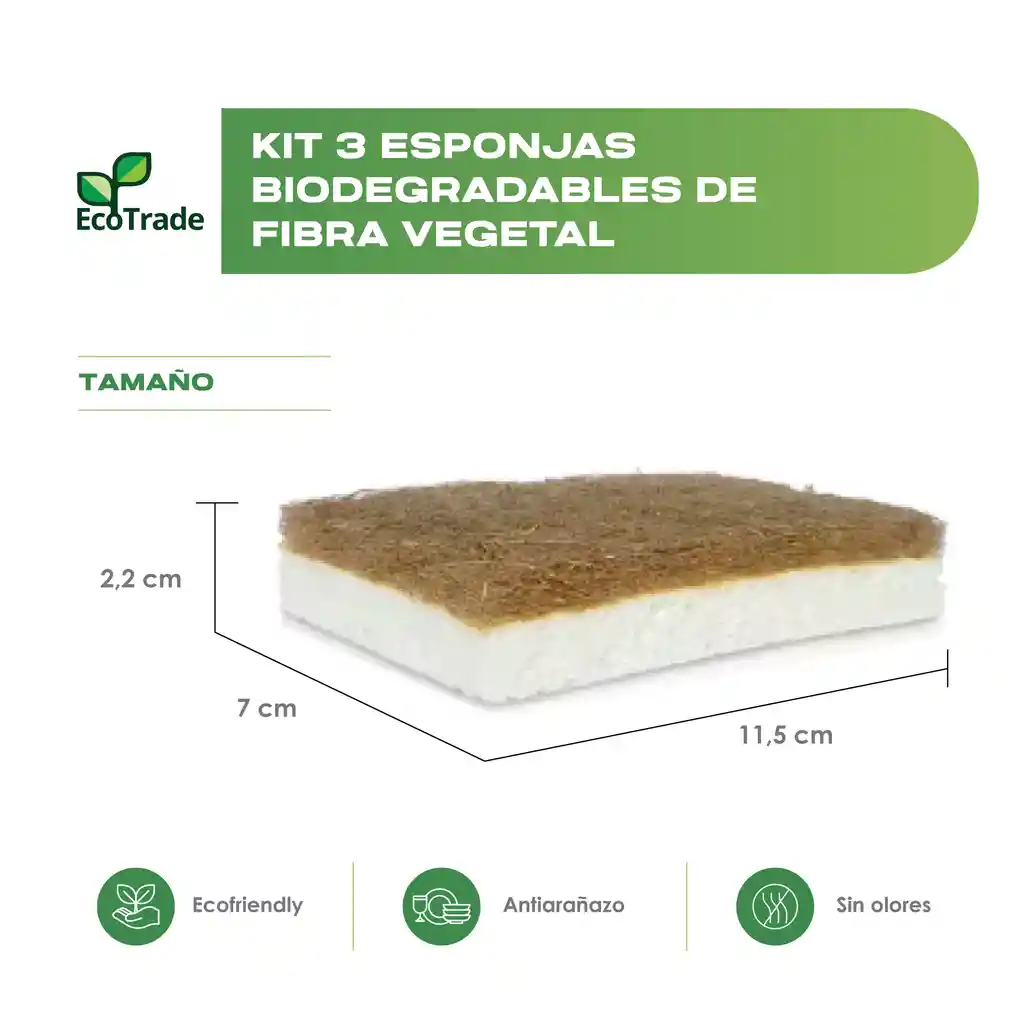Pack De 3 Esponja Biodegradable Fibra De Vegetales Multiusos