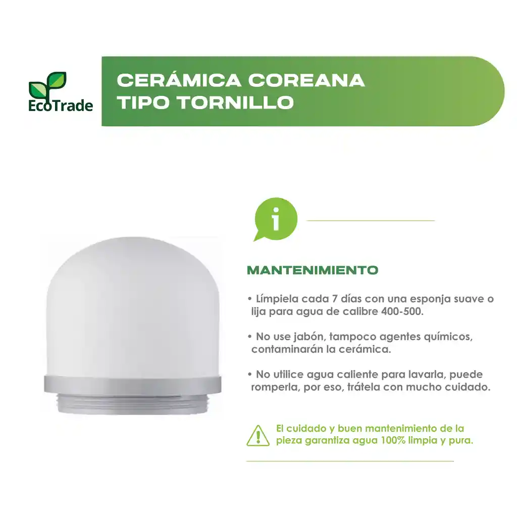 Cerámica Coreana Filtro Purificador Tipo Tornillo Ecotrade