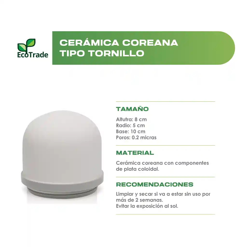 Cerámica Coreana Filtro Purificador Tipo Tornillo Ecotrade