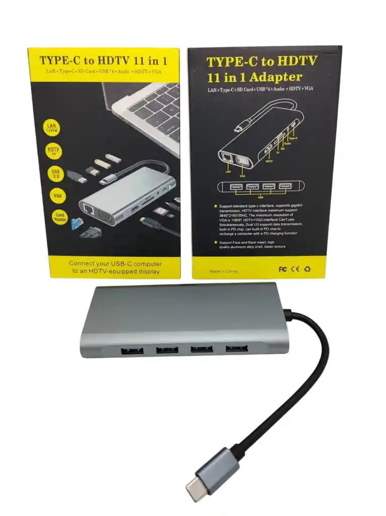 Adaptador Original Para Computador 11 En 1 Tipo C A Hdmi Usb V8 Vga Lan Tf Sd Audio Tipo C Hdtv