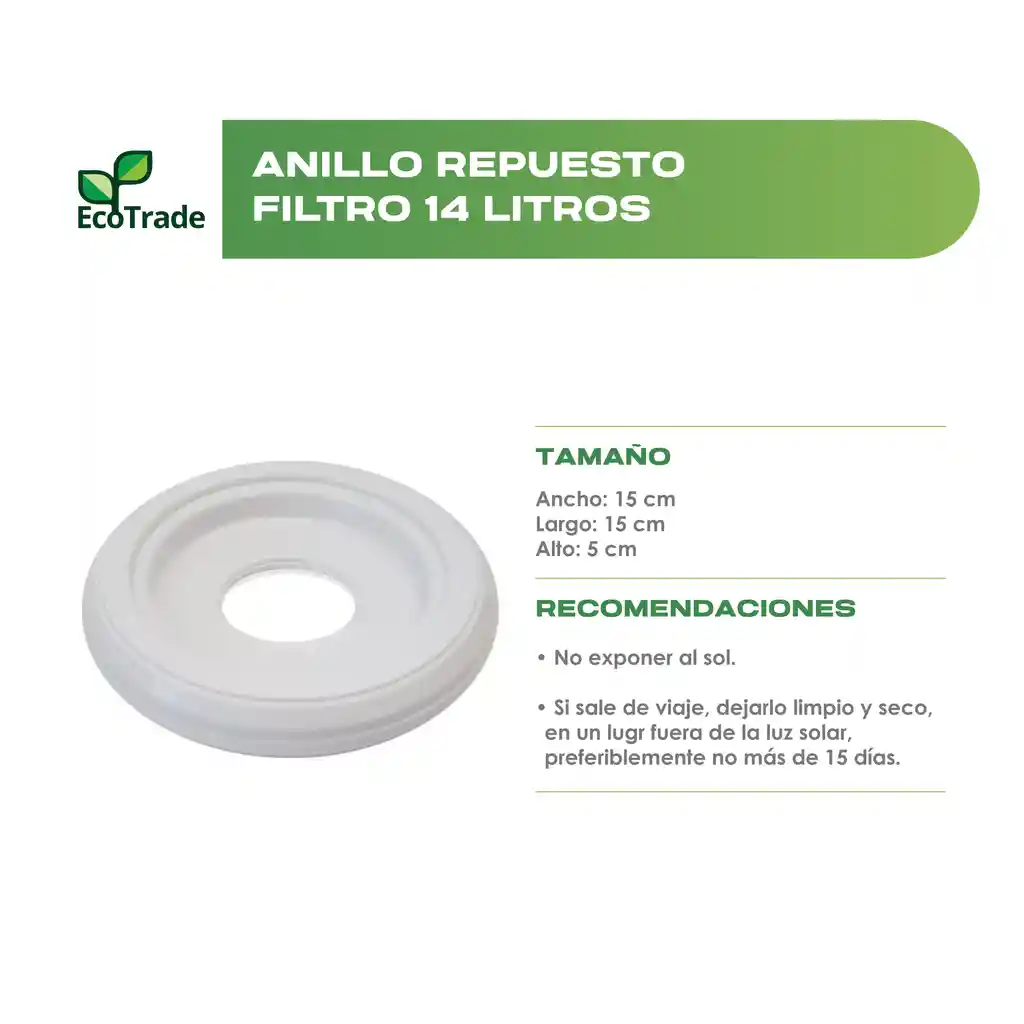 Anillo Repuesto Para Purificador Agua 14 Litros Ecotrade