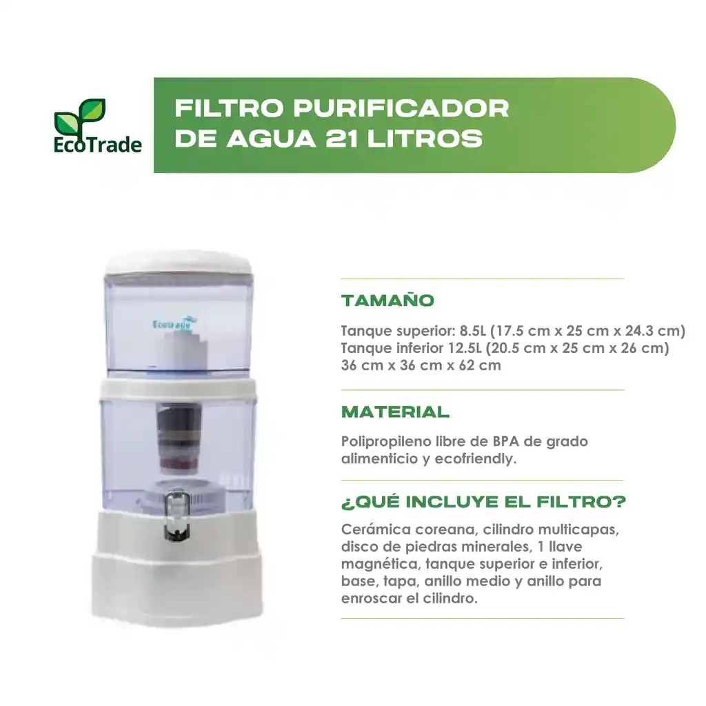 Filtro Purificador De Agua 21 Litros Ecotrade Filters