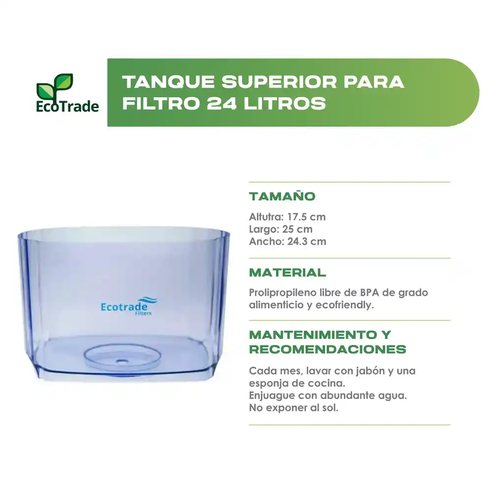 Tanque Superior Filtro Purificador Agua 24 Litros Ecotrade