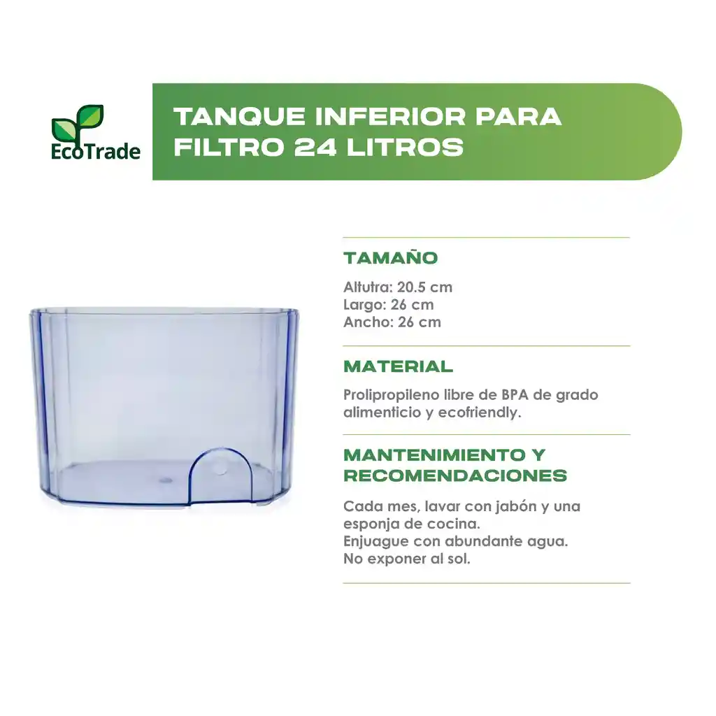 Tanque Inferior Filtro Purificador Agua 24 Litros Ecotrade