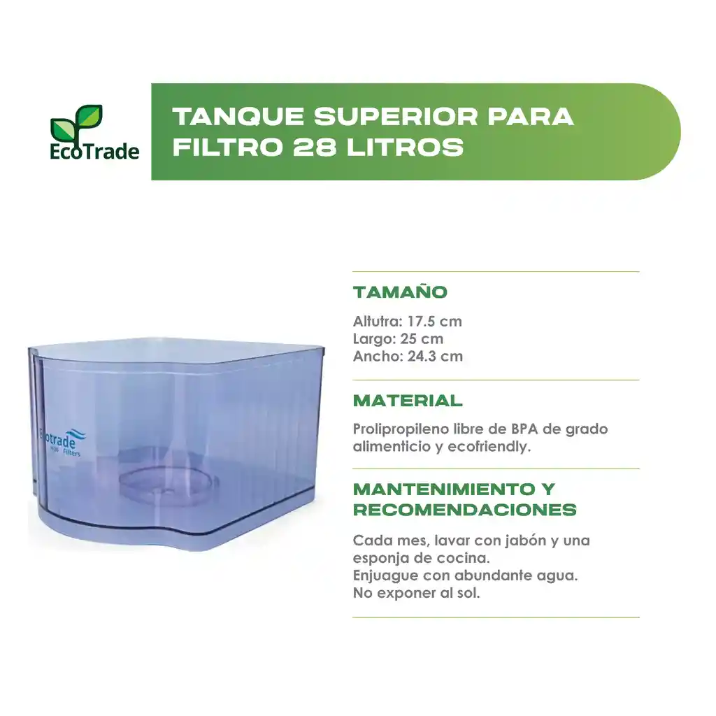 Tanque Superior Filtro Purificador Agua 28 Litros Ecotrade