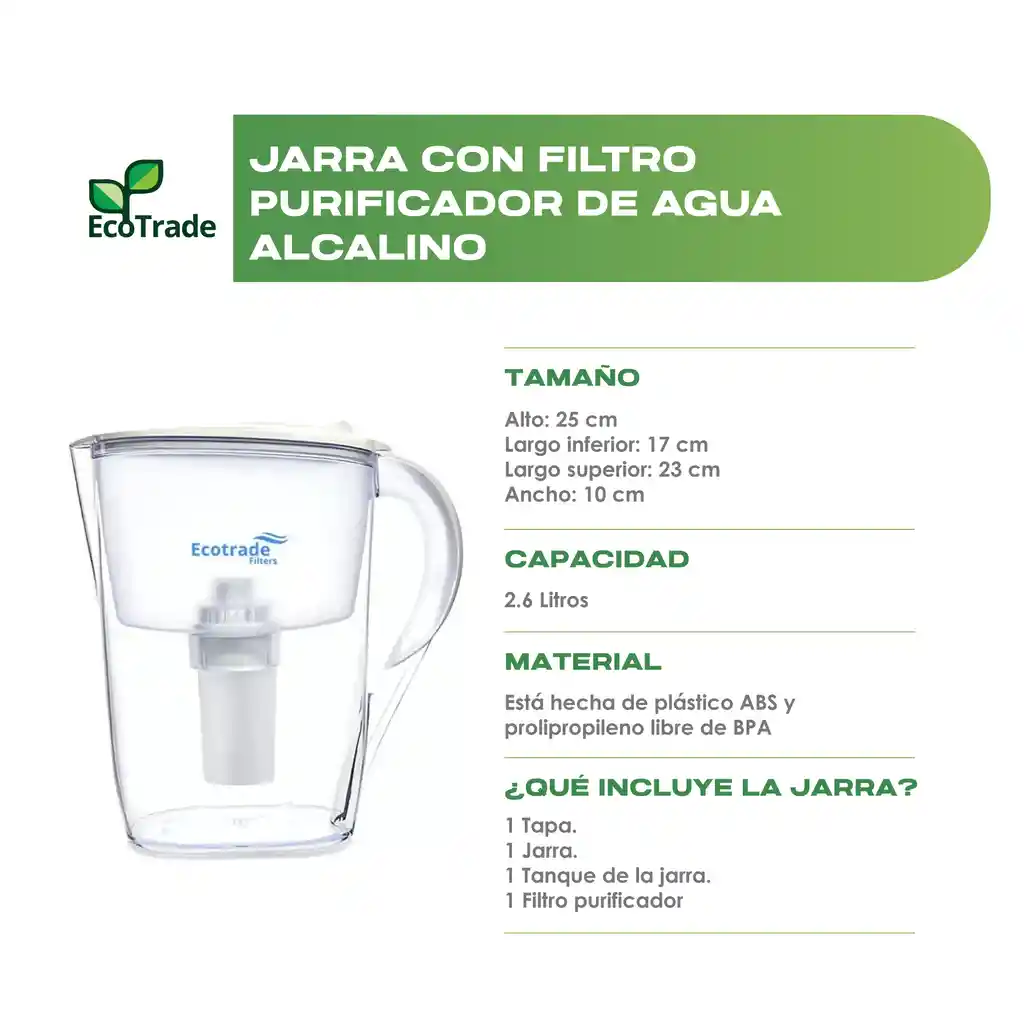 Jarra Purificadora De Agua Alcalina 2.6 Litros Ecotrade