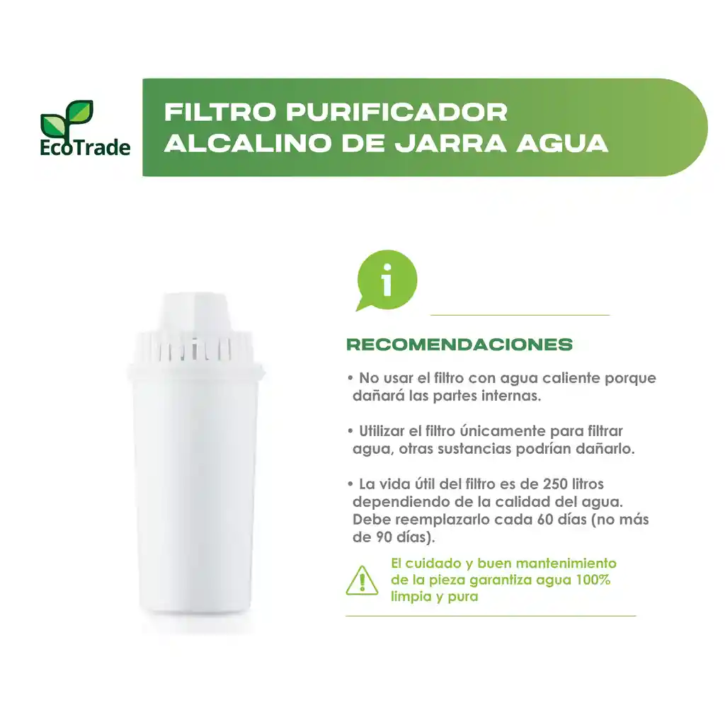 Repuesto Filtro Alcalino Jarra Purificadora Agua Ecotrade