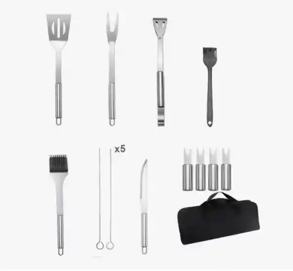 Set De Bbq 15 Piezas Asado En Acero Inoxidable