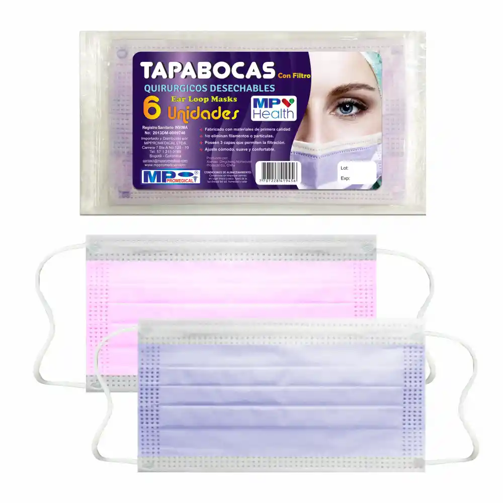 Tapabocas Empaque Ind. Lila-rosa X 6