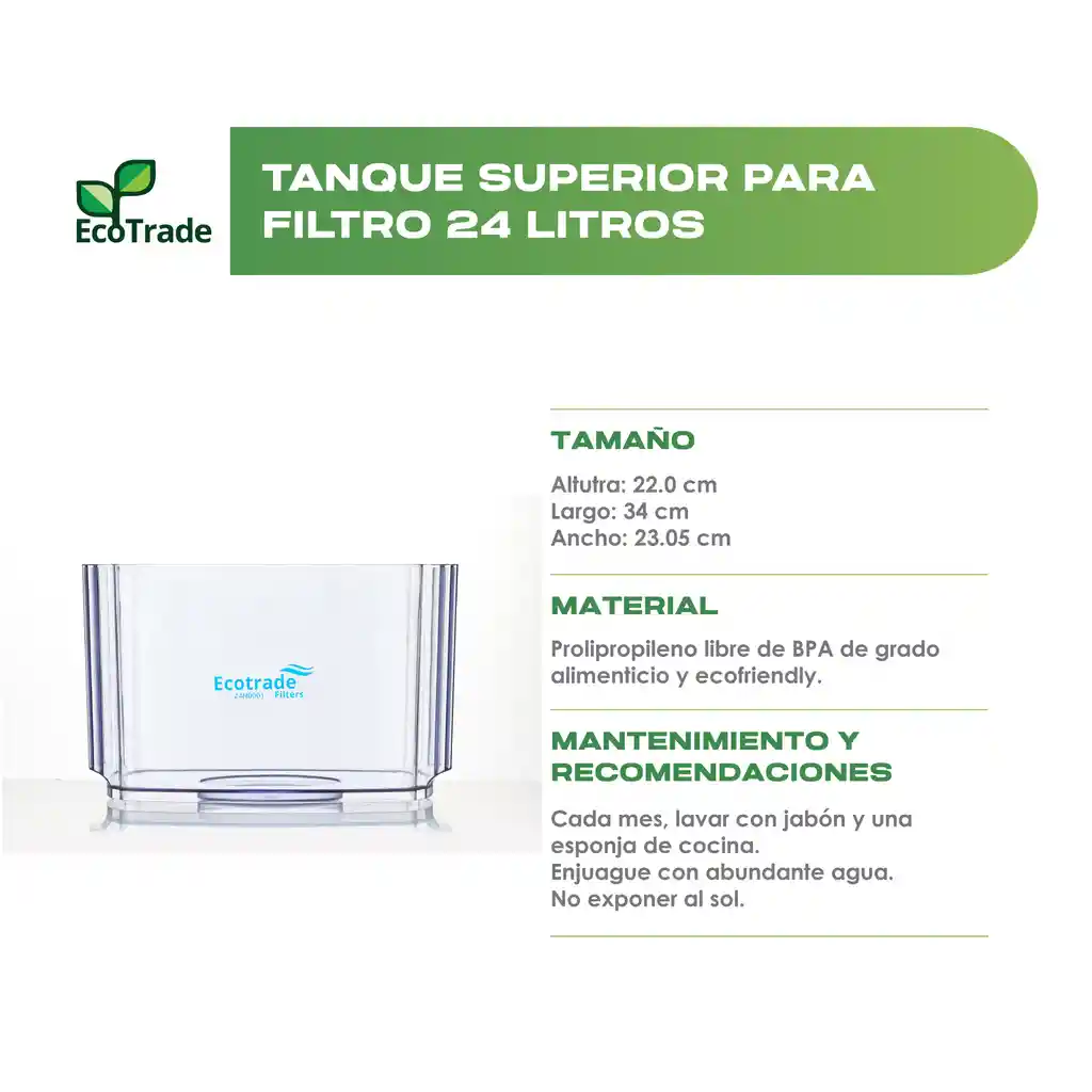 Tanque Superior Filtro De Agua Bioenergético 24 Litros Ecotrade