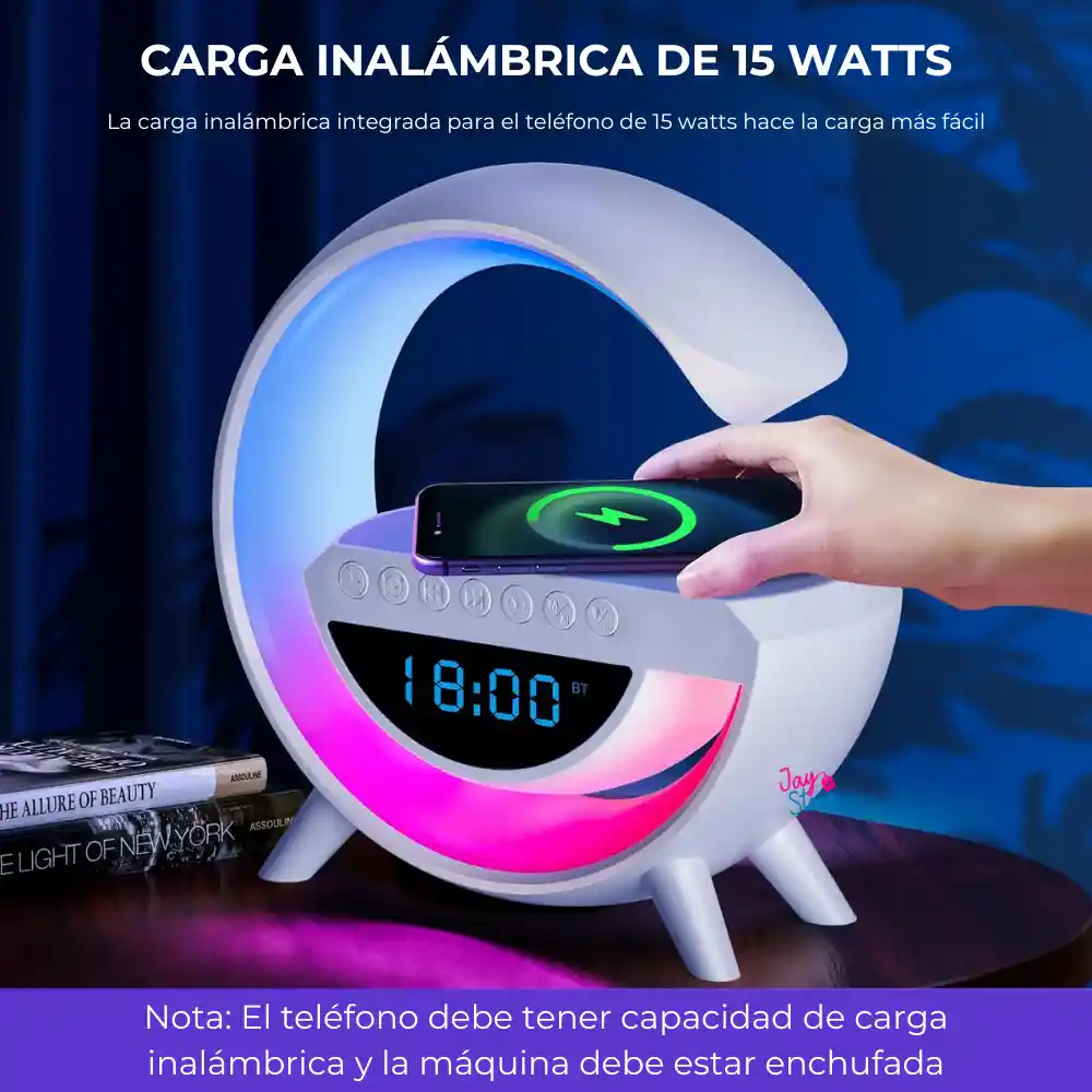 Lámpara Led Cargador Inalámbrico Parlante Altavoz Bluetooth