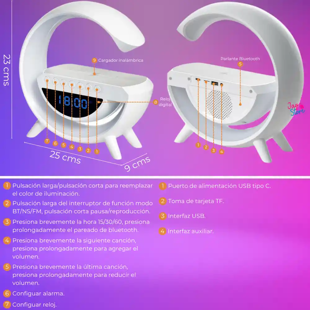 Lámpara Led Cargador Inalámbrico Parlante Altavoz Bluetooth