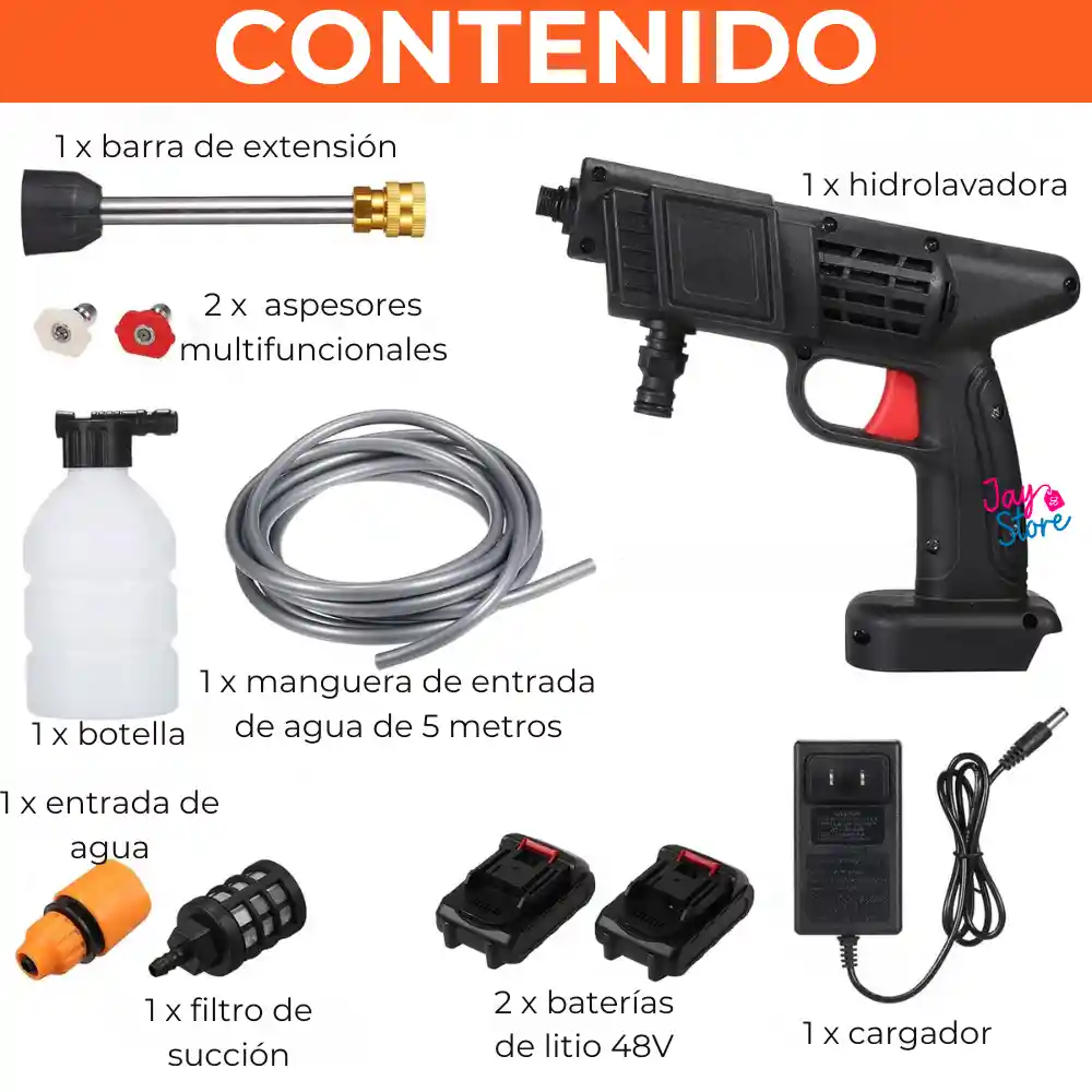 Hidrolavadora Electrica Inalambrica Pistola Lavado 2 Baterías
