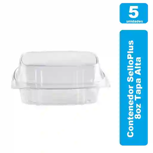 Contenedor Selloplus Cristal Pet 8onz Tapa Alta X 5und