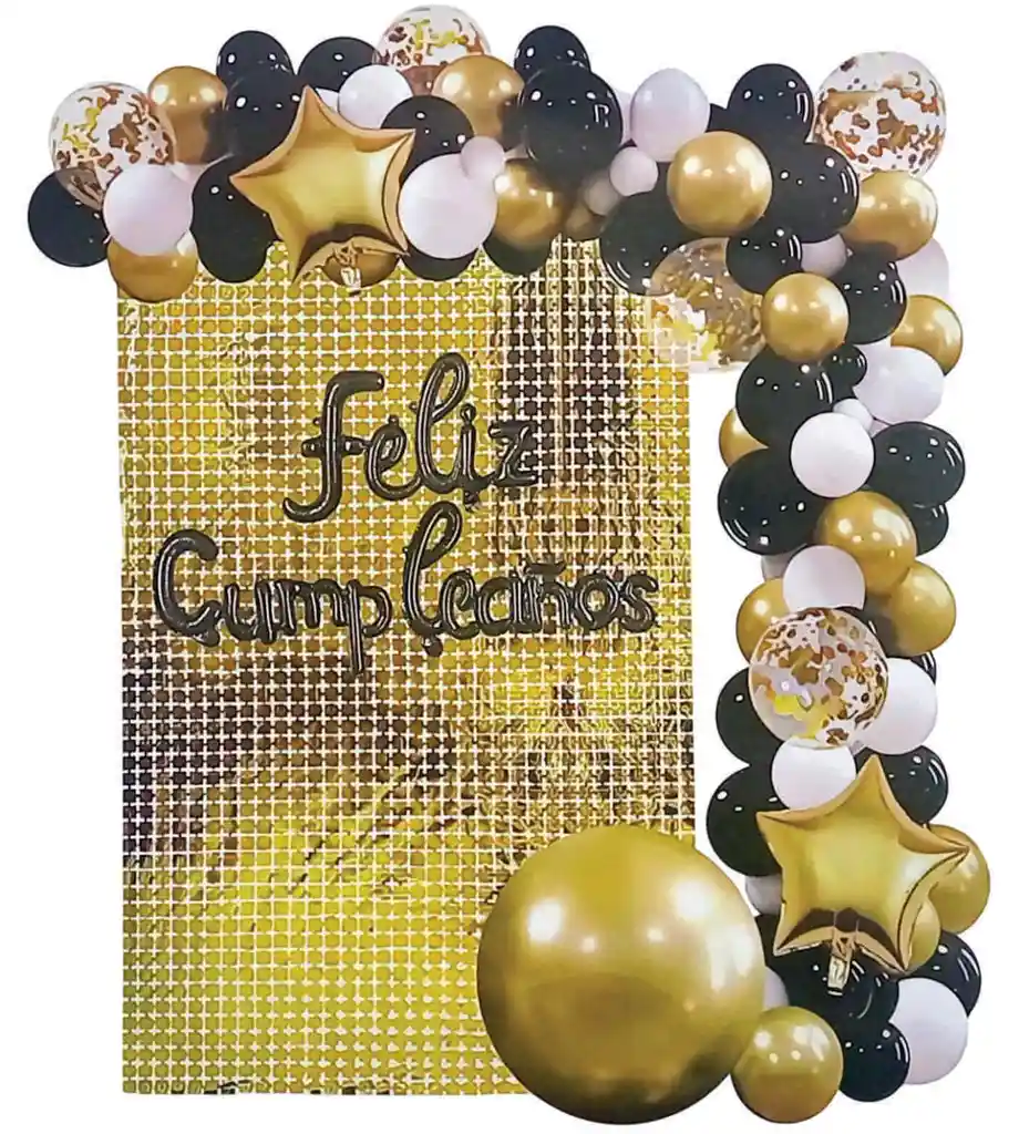 Kit De Cumpleaños Arco De Globos Para Fiestas Dorado Negro Blanco 72 Piezas