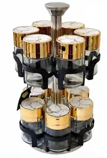 Set Especiero Condimentero En Vidrio X12 En Acero Inoxidable Mármol