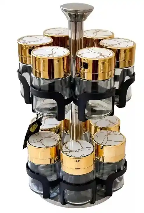 Set Especiero Condimentero En Vidrio X12 En Acero Inoxidable Mármol