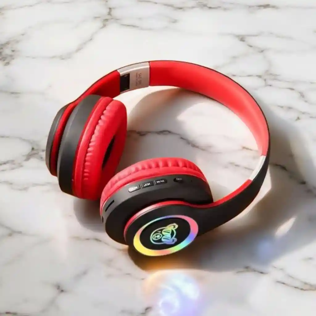 Auriculares Inalámbricos Diadema Luminosa Saz-d01 Roja/negro