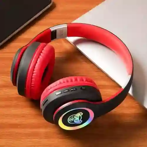 Auriculares Inalámbricos Diadema Luminosa Saz-d01 Roja/negro