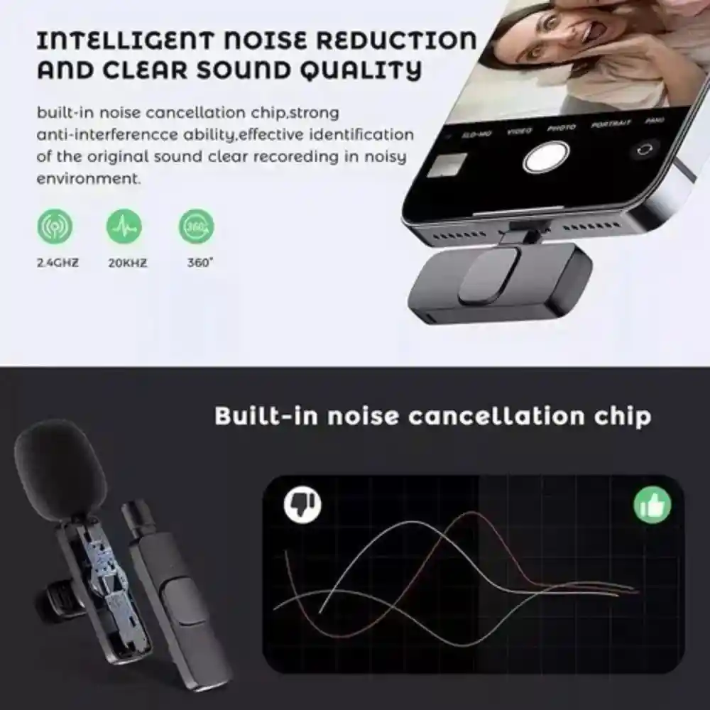 Microfono De Solapa Inalambrico K9 2 En 1 Para Android Tipo C O Iphone