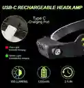 Linterna Frontal Con Sensor, Luz Led, Recargable Por Usb, 5 Modos De Iluminación