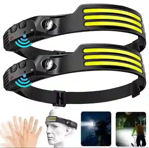 Linterna Frontal Con Sensor, Luz Led, Recargable Por Usb, 5 Modos De Iluminación