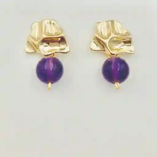 Aretes Dorados Con Piedra Amatista