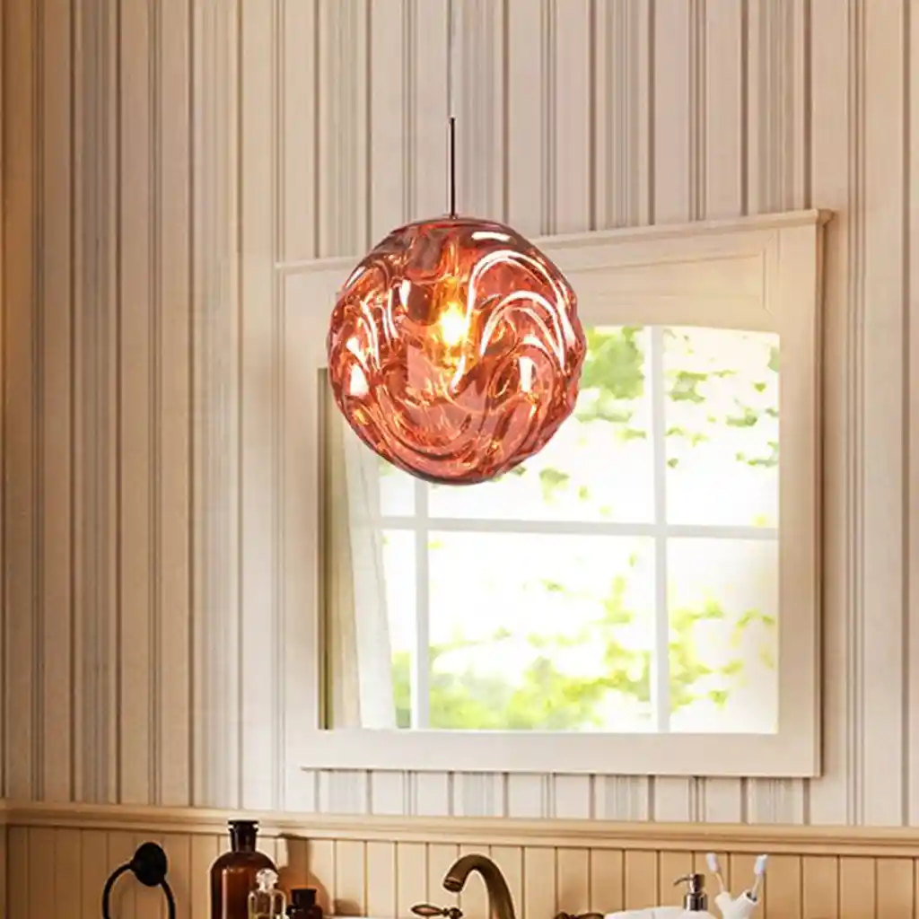 Lámpara Colgante Esfera Corrugada 1luz Dixton Lt08617 -oro Rosa